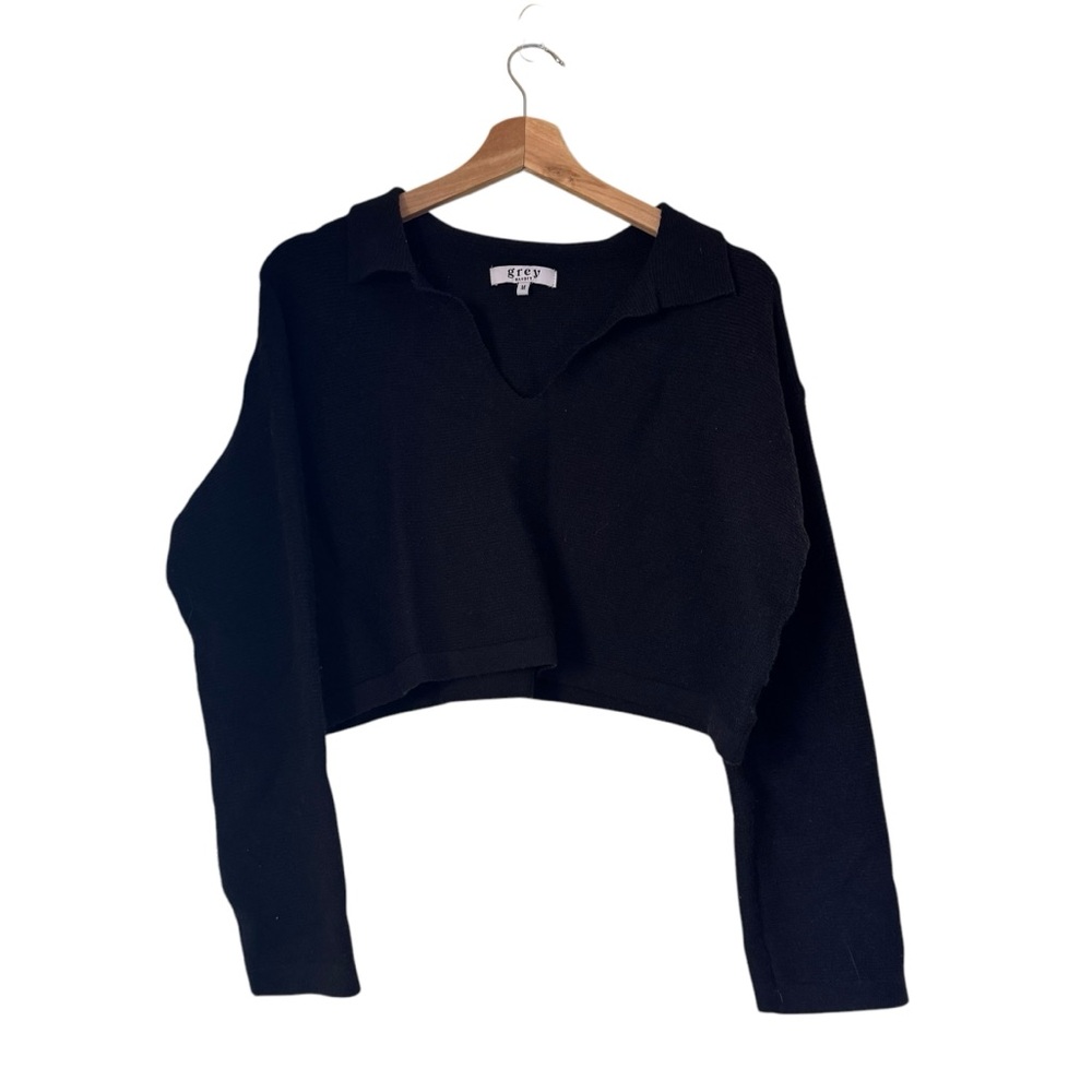 Grey Bandit Black Cropped Long Sleeve Top with Collar